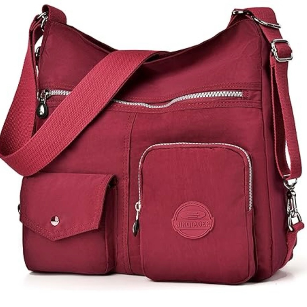 Burgundy  Nylon Convertible Crossbody Bag for Women